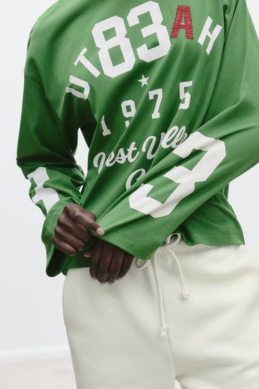 T-SHIRT WITH EMBROIDERED SLOGAN - Green by Zara - Image 2