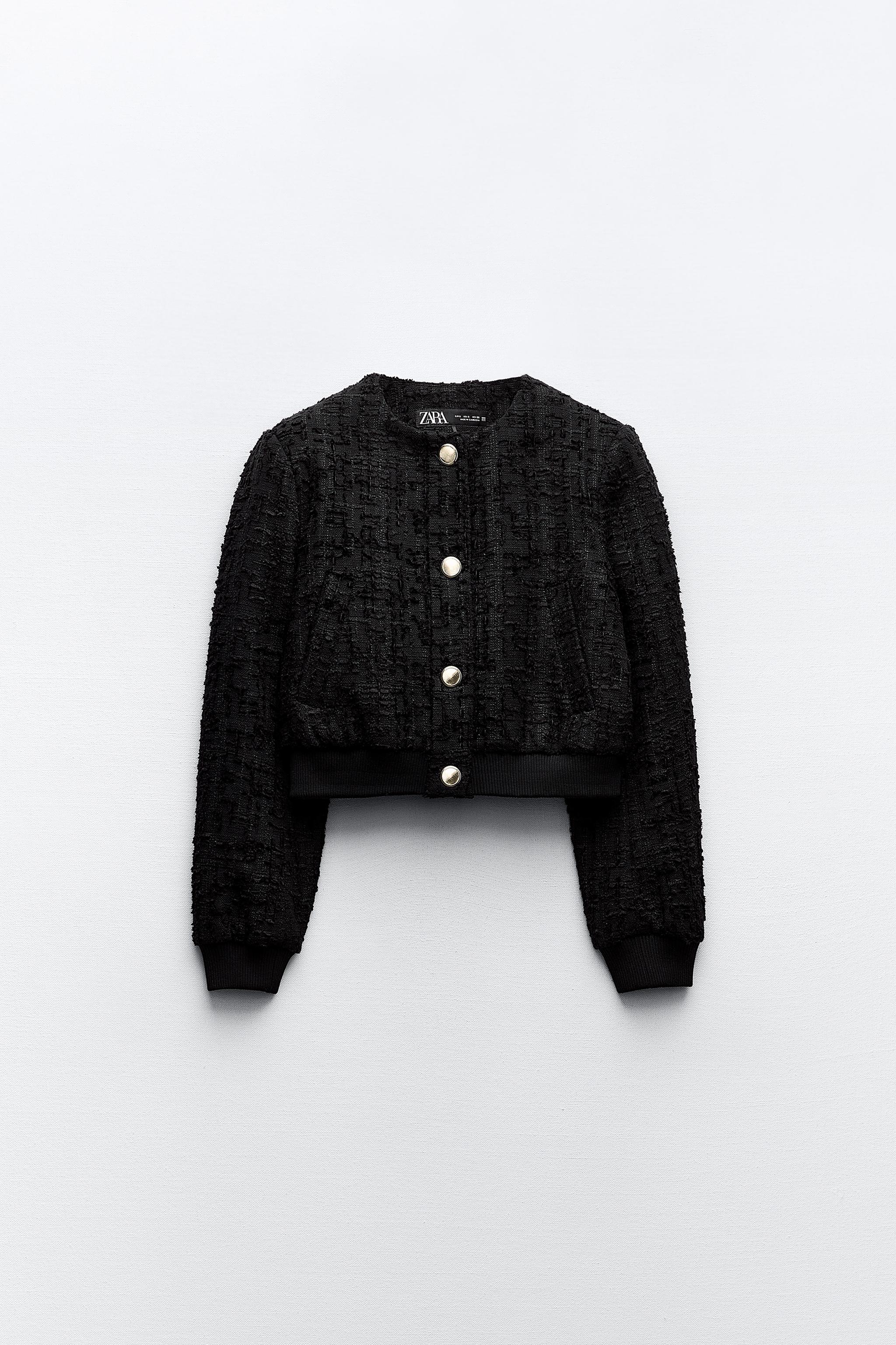 TEXTURED WEAVE BOMBER JACKET - Black