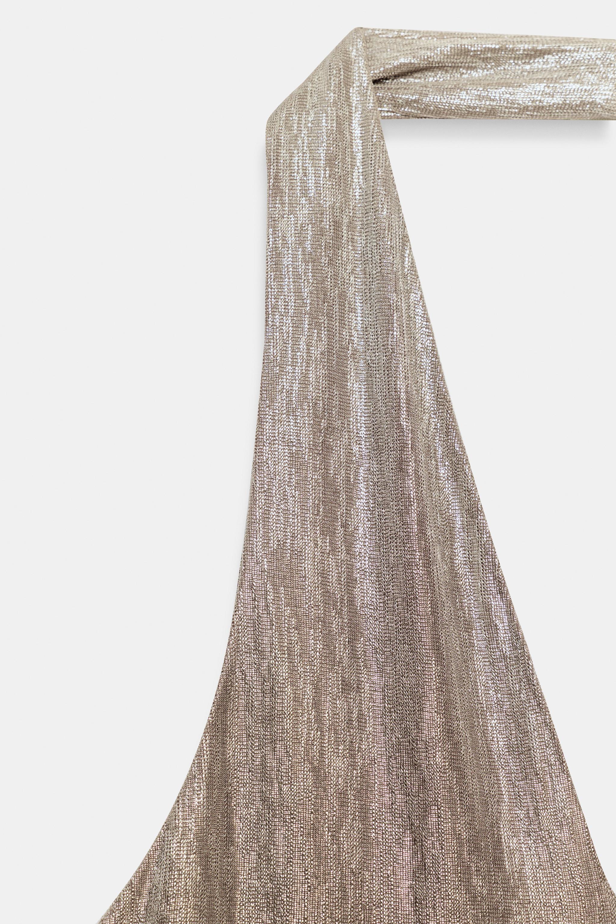 ROBE MI-LONGUE HALTER EFFET MÉTALLISÉ
