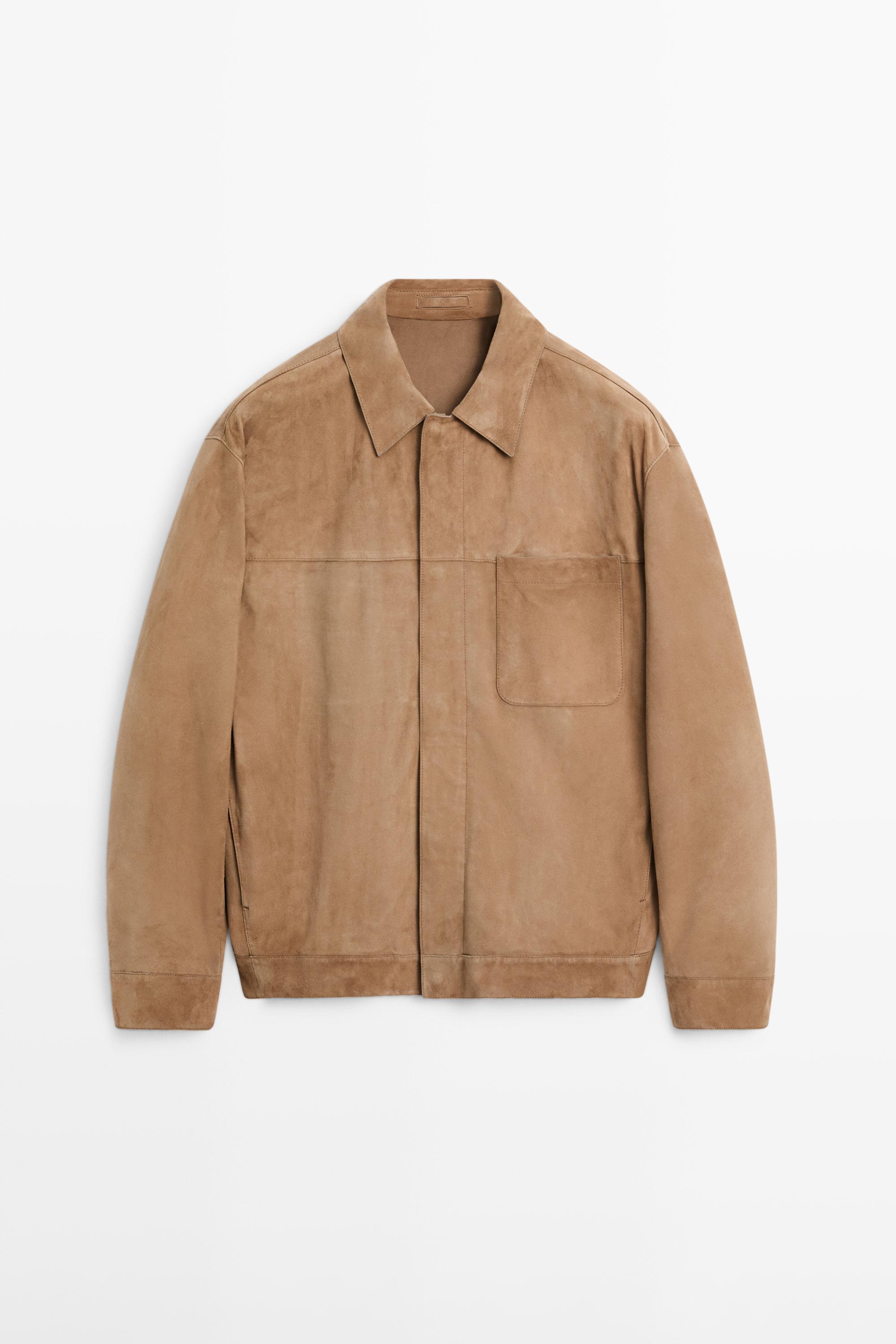 Suede leather jacket with pocket detail
