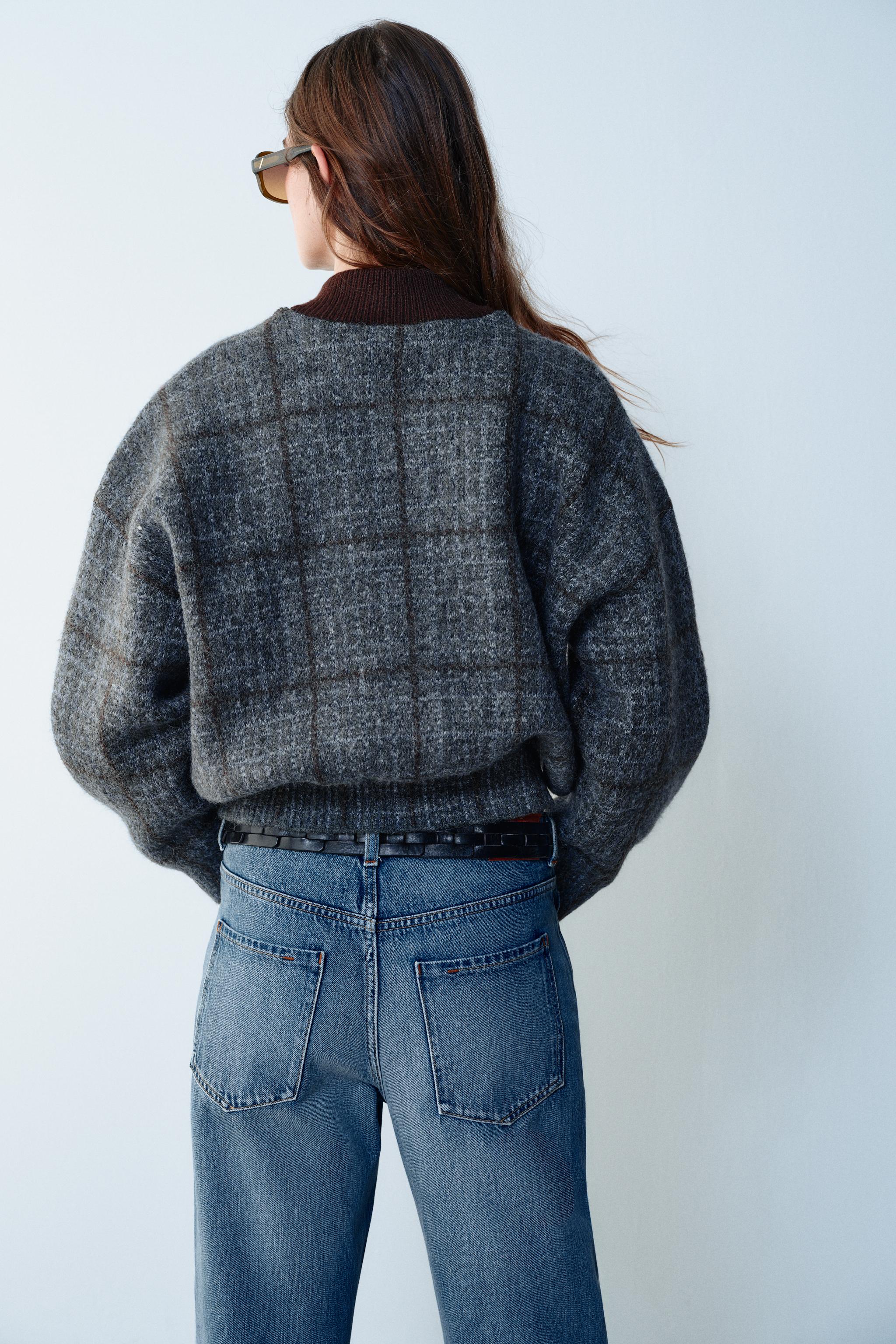 CHECKED KNIT BOMBER JACKET