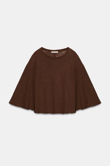 T-SHIRT CAPE EN COTON ET LIN - Marron de Zara - Image 5