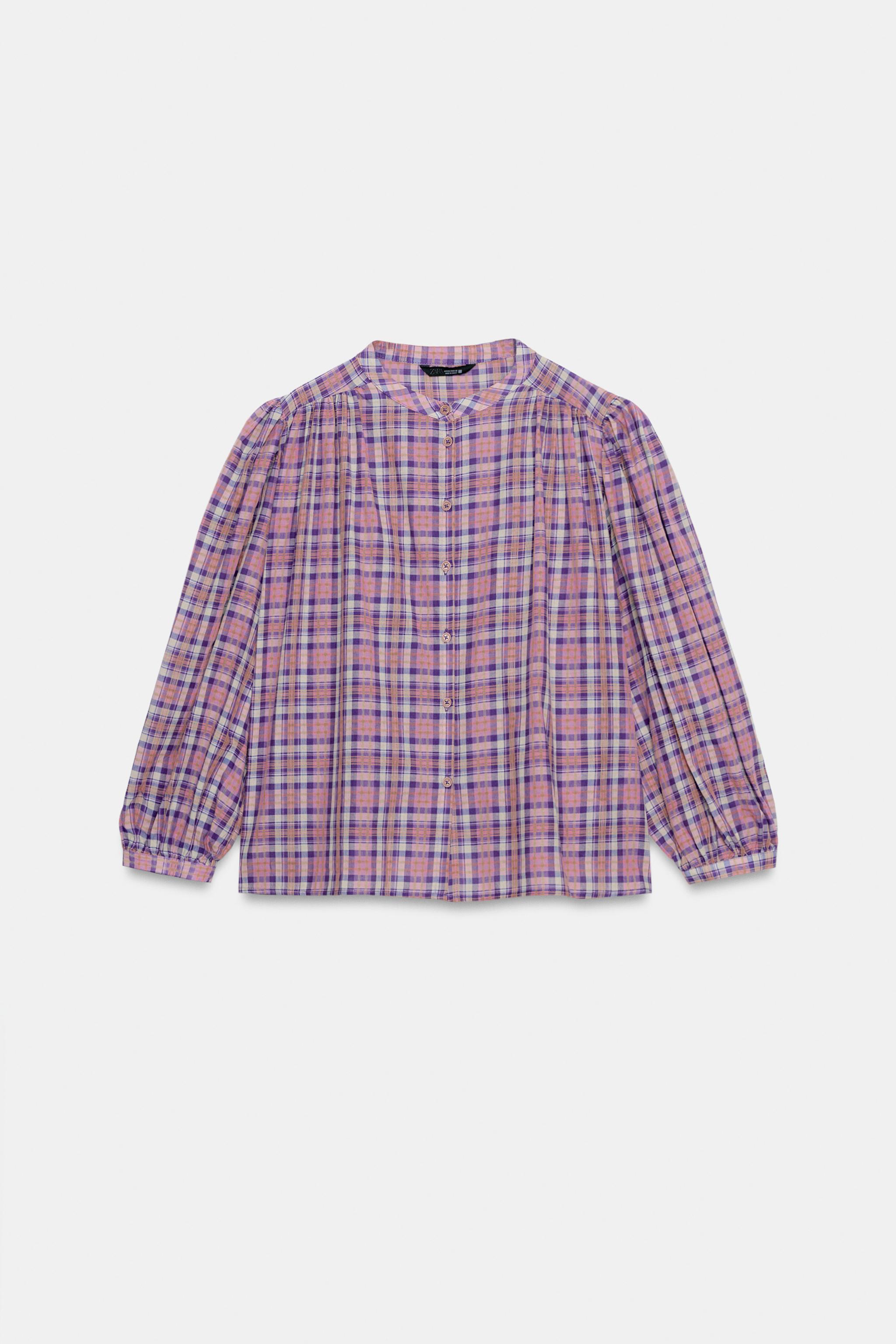 PLAID ROUND NECK BLOUSE