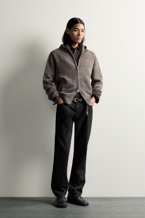 ÁO KHOÁC DỆT KIM CÓ MŨ DÁNG RELAXED FIT - Màu nâu /nâu xám từ Zara - Hình ảnh 0