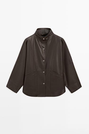 Zara Nappa leather cape jacket - Brown - Image 0