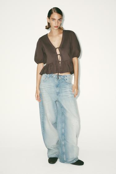 CONTRAST RIBBON TOP - Chocolate by Zara