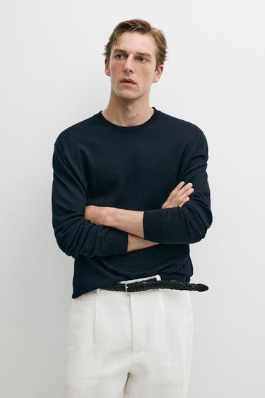 Cotton blend knit sweater — Navy blue 1