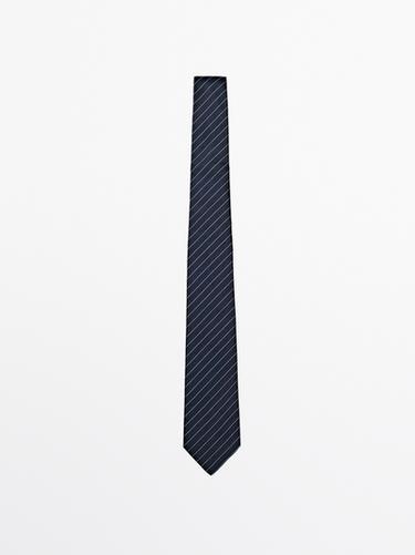 Zara 100% silk striped tie - Navy blue - Image 0