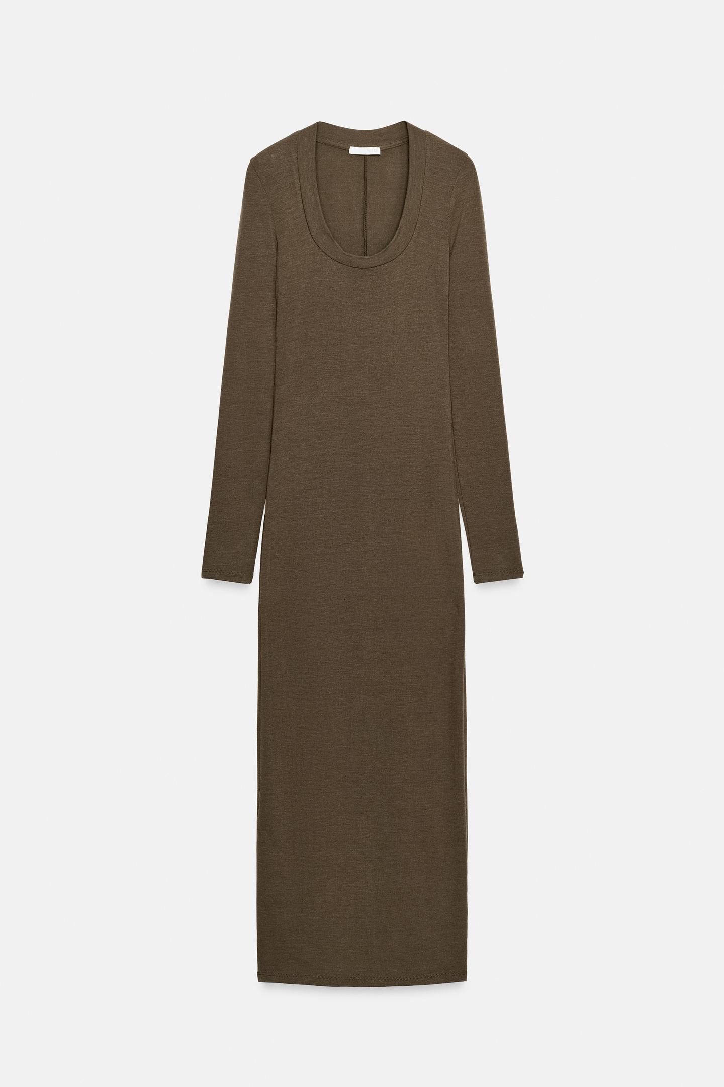 Женское платье Zara Long Funnel Neck, цвет: Тёмный хаки — фото 7