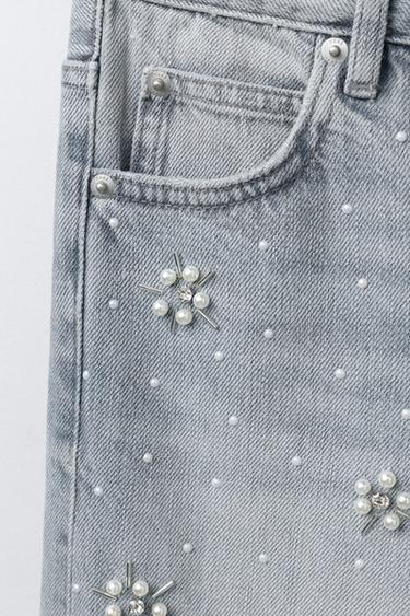 WIDE-LEG FAUX PEARL JEANS - Blue by Zara - Image 2