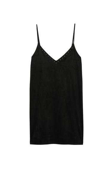 STUDDED FAUX SUEDE DRESS