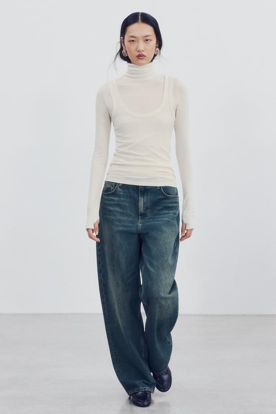 Zara DOUBLE-LAYER EFFECT T-SHIRT - Ecru - Image 0