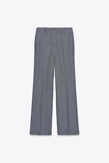 PANTALÓN TRABILLAS PESPUNTES - Azul de Zara