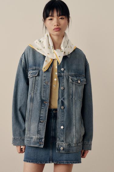 Zara TRF 圍巾裝飾加大碼牛仔外套 - 藍色 / 灰色