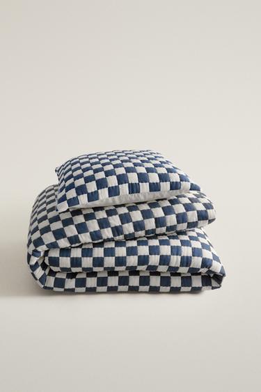 CHECK COTTON QUILTED BEDSPREAD - Блакитний Zara