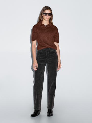 Pantalon straight sulfurous dye en velours côtelé - Noir de Zara - Image 0