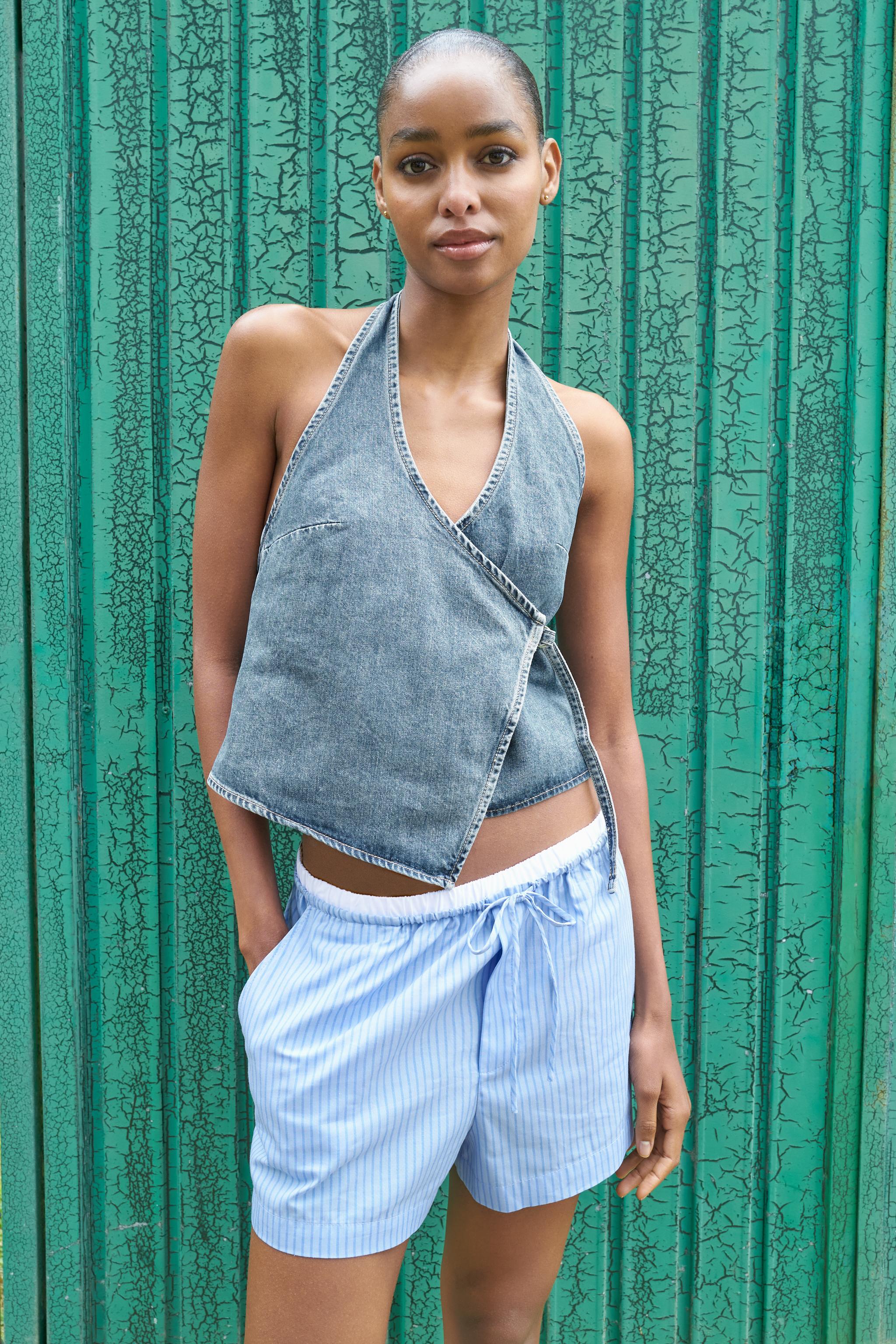 TRF DENIM HALTER TOP - Blue | ZARA United States