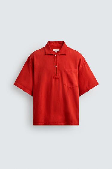 COTTON/LINEN POLO SHIRT - Red by Zara