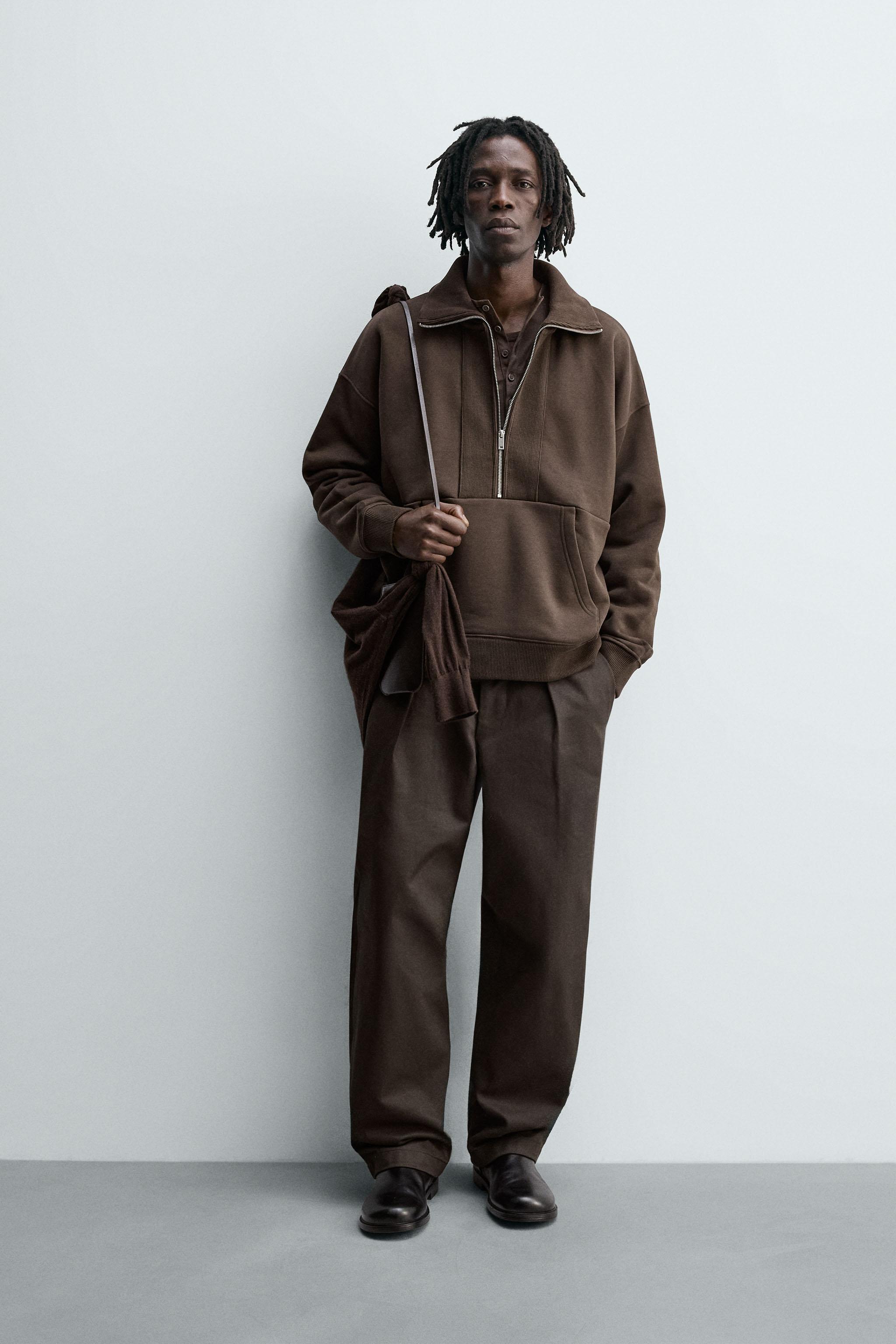 QUARTER-ZIP RIBBED SWEATSHIRT - Chocolate | ZARA South Africa