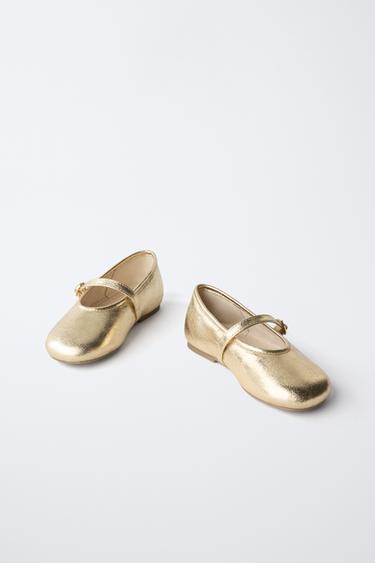METALLIC BALLET FLATS - Gold by Zara - Image 2