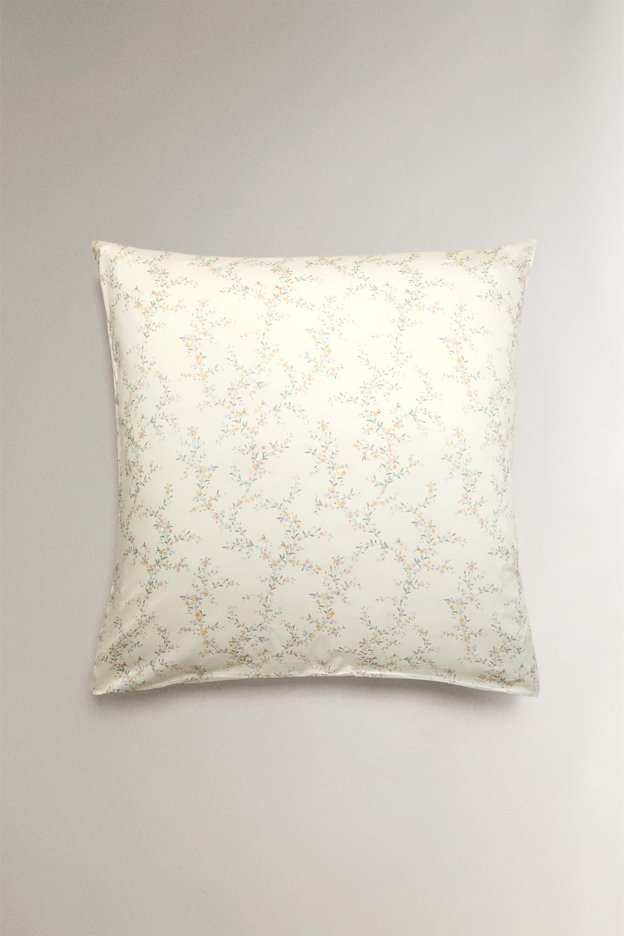 FLORAL SATEEN PILLOWCASE — Ecru