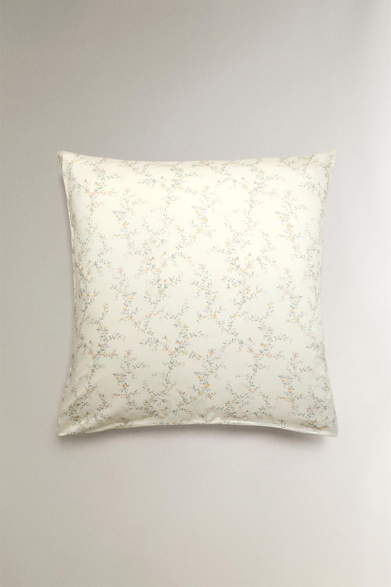 FLORAL SATEEN PILLOWCASE — Ecru