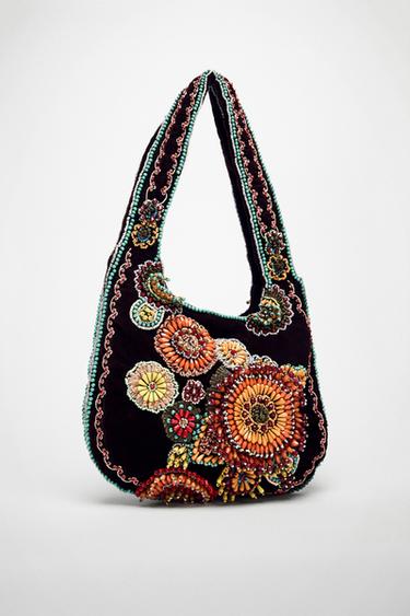Zara EMBROIDERED SHOULDER BAG - Multi-color