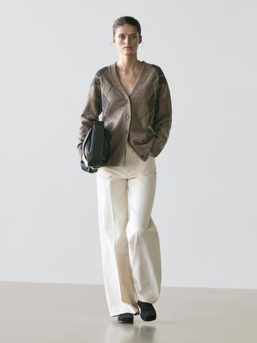 Zara Wool argyle knit cardigan - Black gold - Image 0