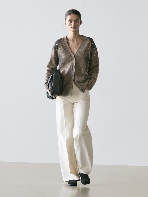 Wool argyle knit cardigan