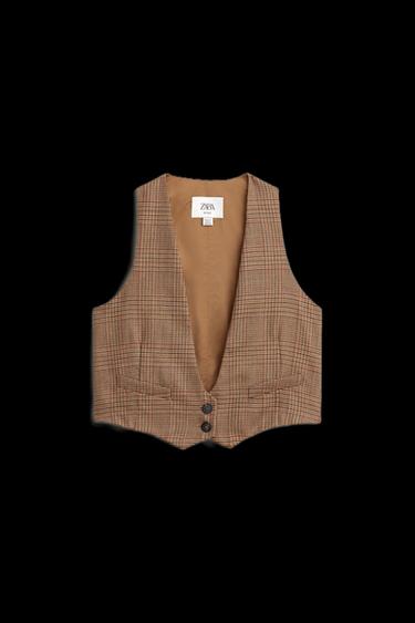 LIMITED EDITION WOOL CHECK WAISTCOAT - Brown by Zara