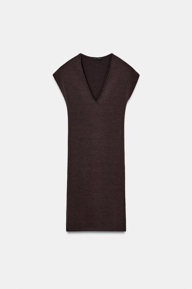 ROBE COURTE COL EN V - Marron de Zara