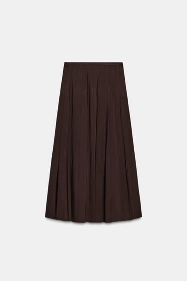 JUPE LONGUE À PLIS PLATS ZW COLLECTION - Chocolat de Zara - Image 3