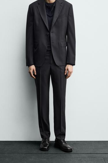 Zara 100% WOOL SUIT PANTS - Navy blue
