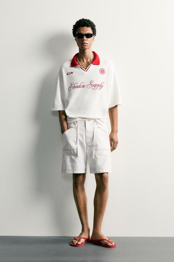 POLO RELAXED FIT FÚTBOL RETRO - Rojo / Blanco de Zara - Imagen 0