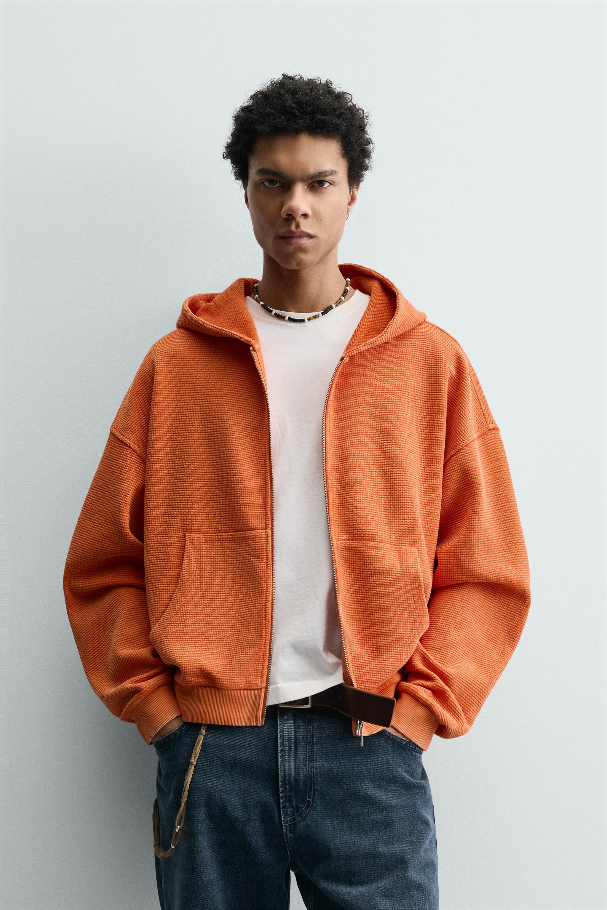 WASHED WAFFLE HOODIE SWEATSHIRT - Orange | ZARA United States
