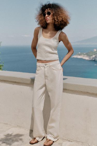 TOP PUNTO LENTEJUELAS HILO METALIZADO - Crudo de Zara - Imagen 0