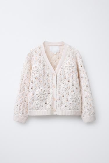 FLORAL KNIT CARDIGAN - Ecru by Zara - Image 0