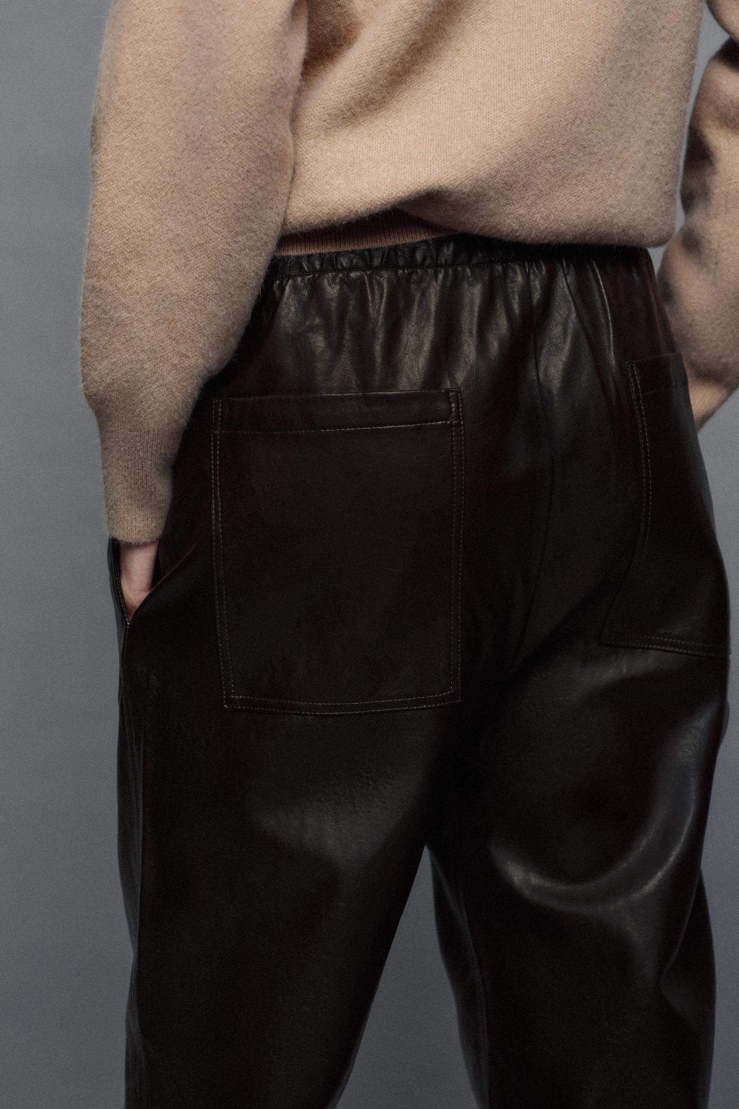 Женские брюки Zara ZW Collection Faux Leather Jogger, цвет: Коричневый — фото 6
