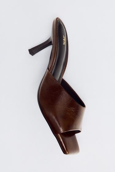 LEATHER MULE HIGH-HEEL SANDALS - Brown by Zara