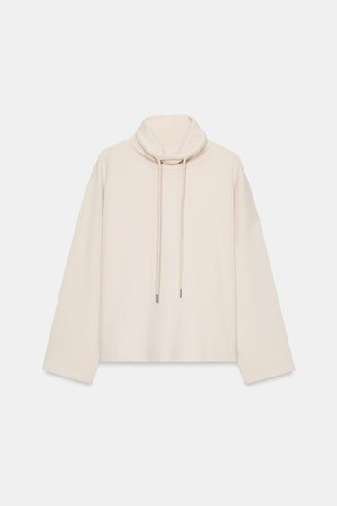 Zara WASHED EFFECT INTERLOCK SWEATSHIRT - Ecru