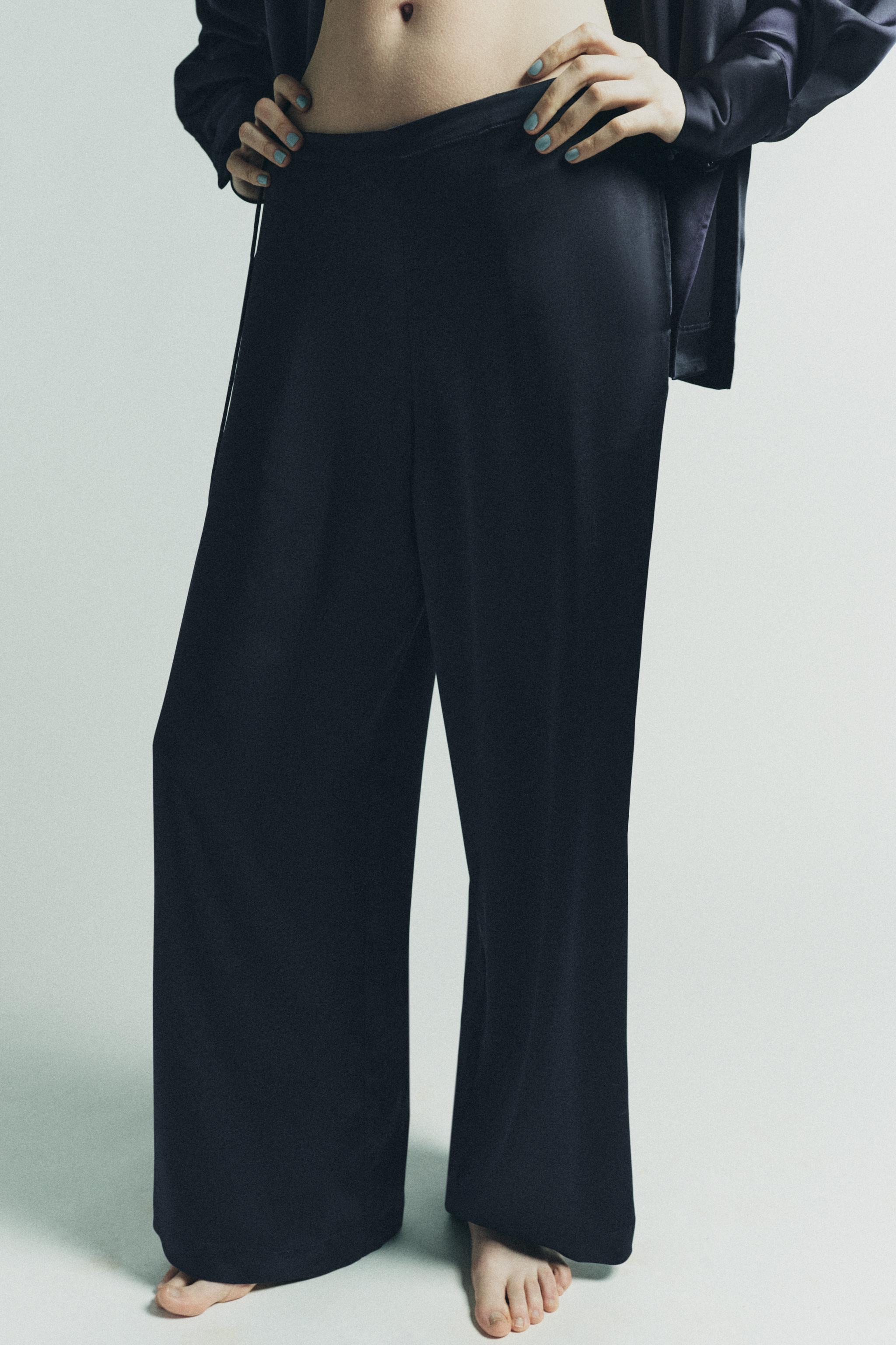 HIGH-WAISTED SATIN PANTS - Blue / Navy | ZARA United States