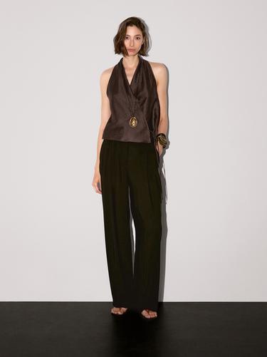 Zara Linen blend crossover halter top - Purple