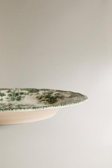 FLORAL EARTHENWARE DINNER PLATE - Dark olive by Zara - Image 3