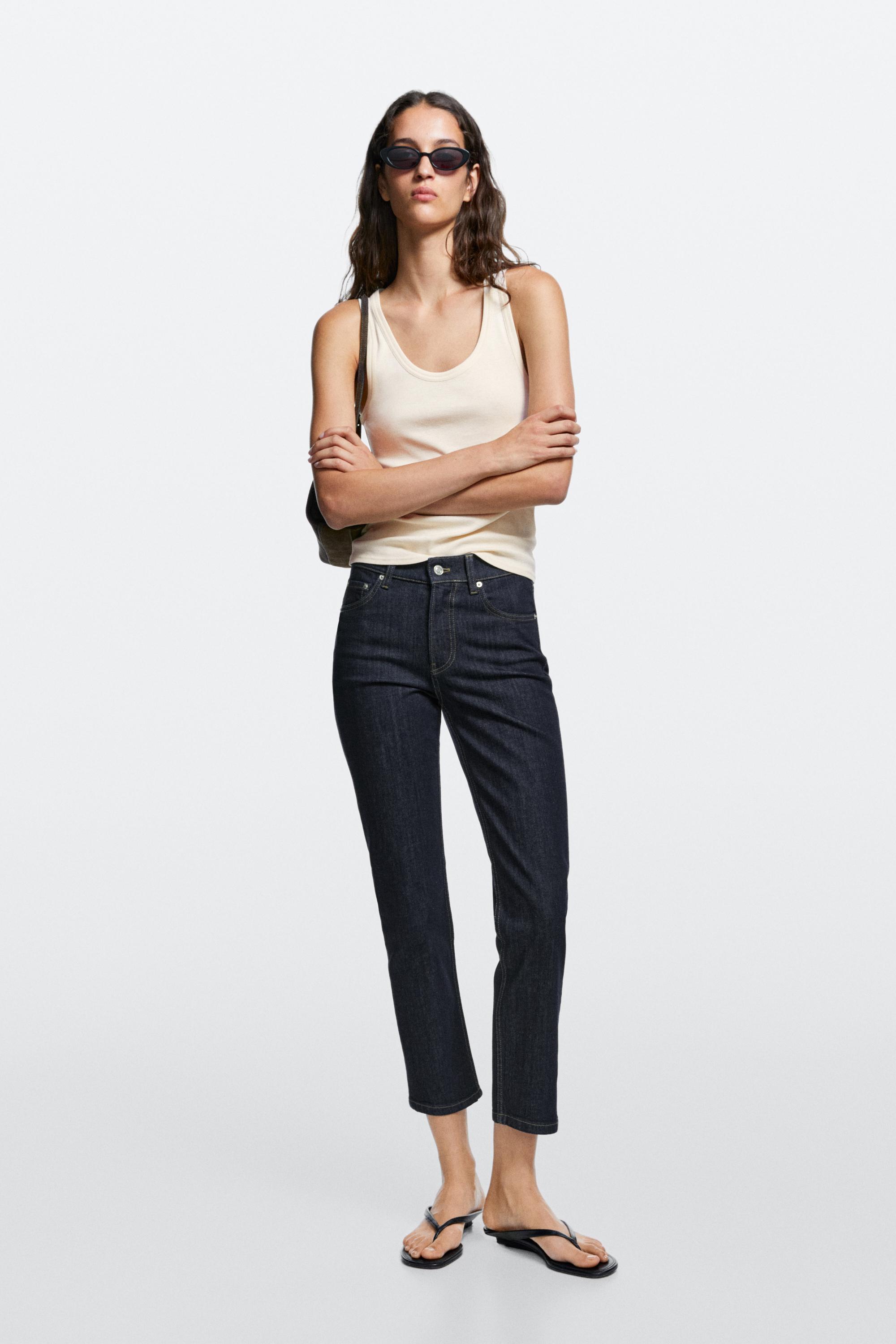 Mid-waist slim fit cropped jeans — Blue