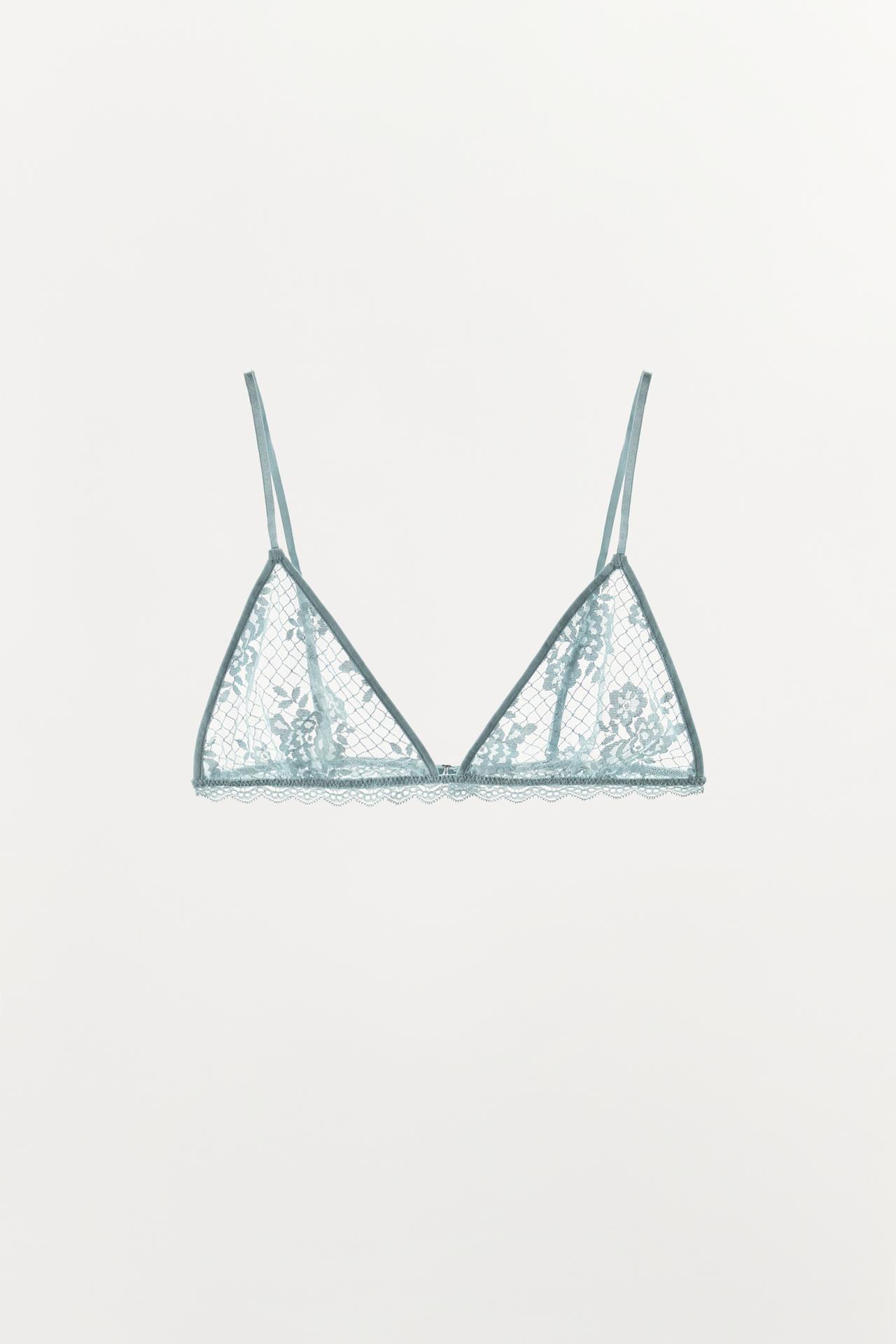 LACE TRIANGLE BRA — Light blue