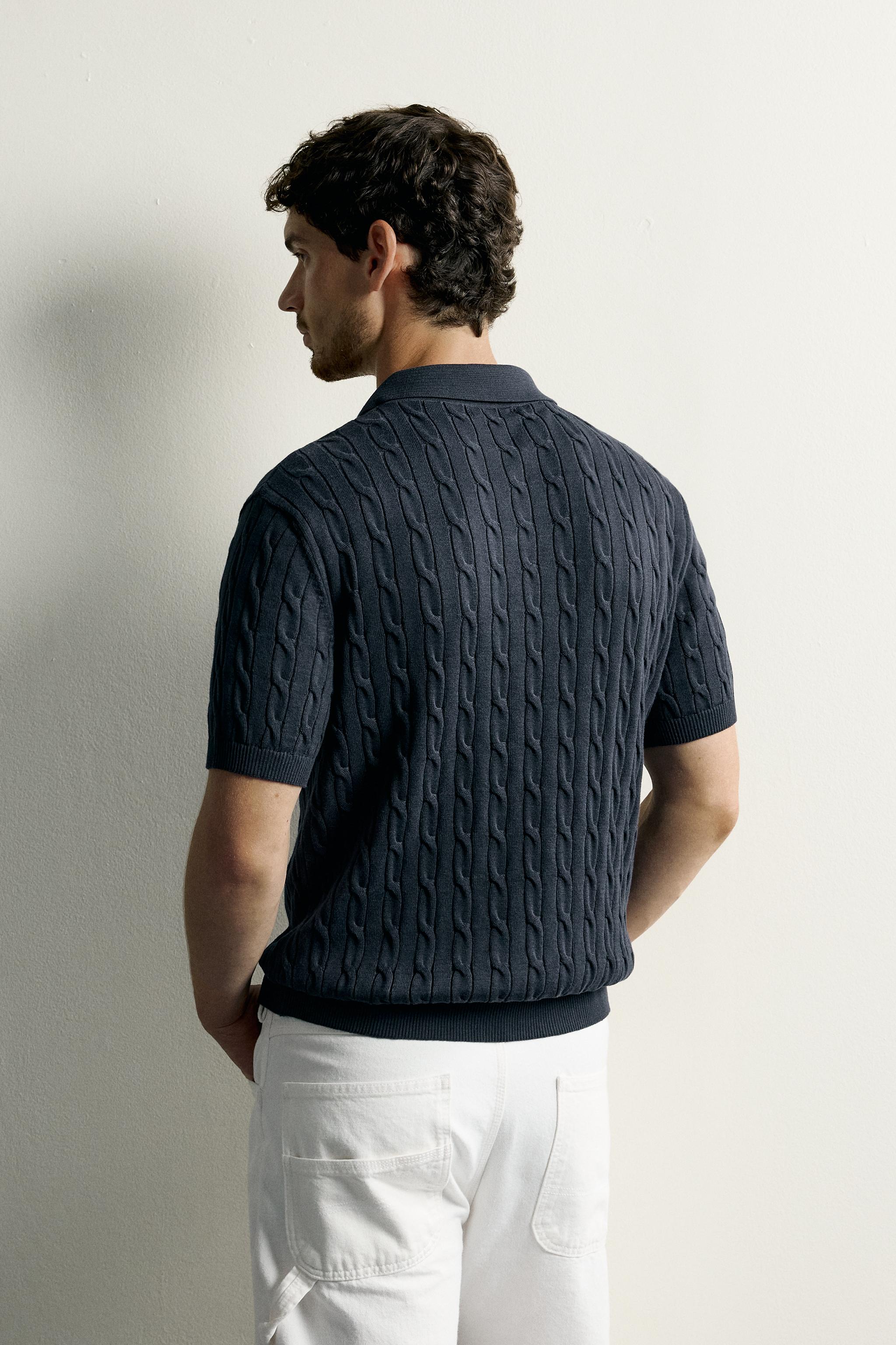 Zara ÖRGÜ DOKULU TRİKO POLO T-SHIRT görsel 3