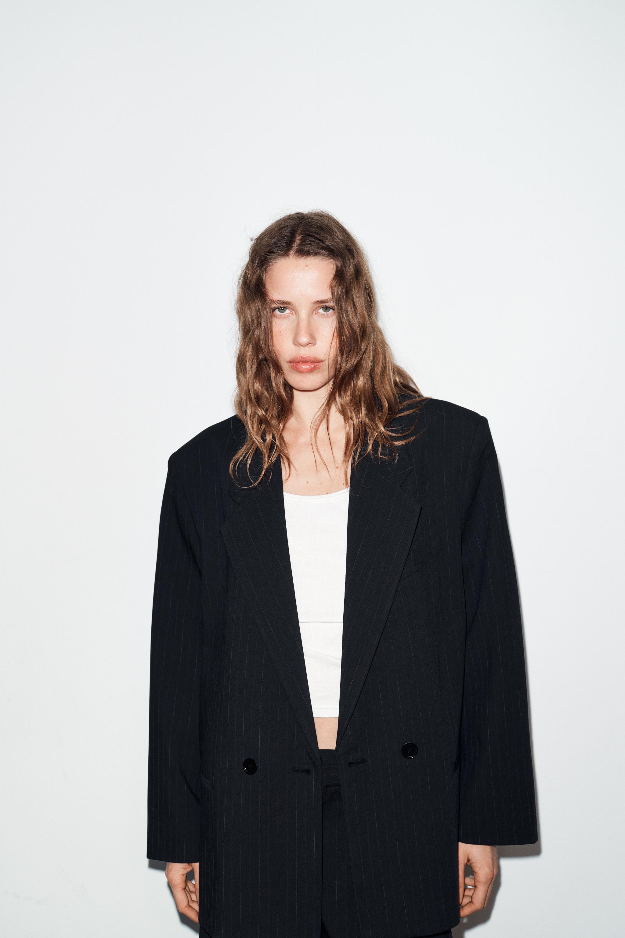 İNCE ÇİZGİLİ OVERSIZE BLAZER - Görsel 3
