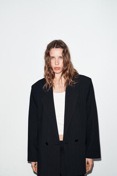 VESTE OVERSIZE À RAYURES - Bleu marine / Blanc de Zara - Image 2