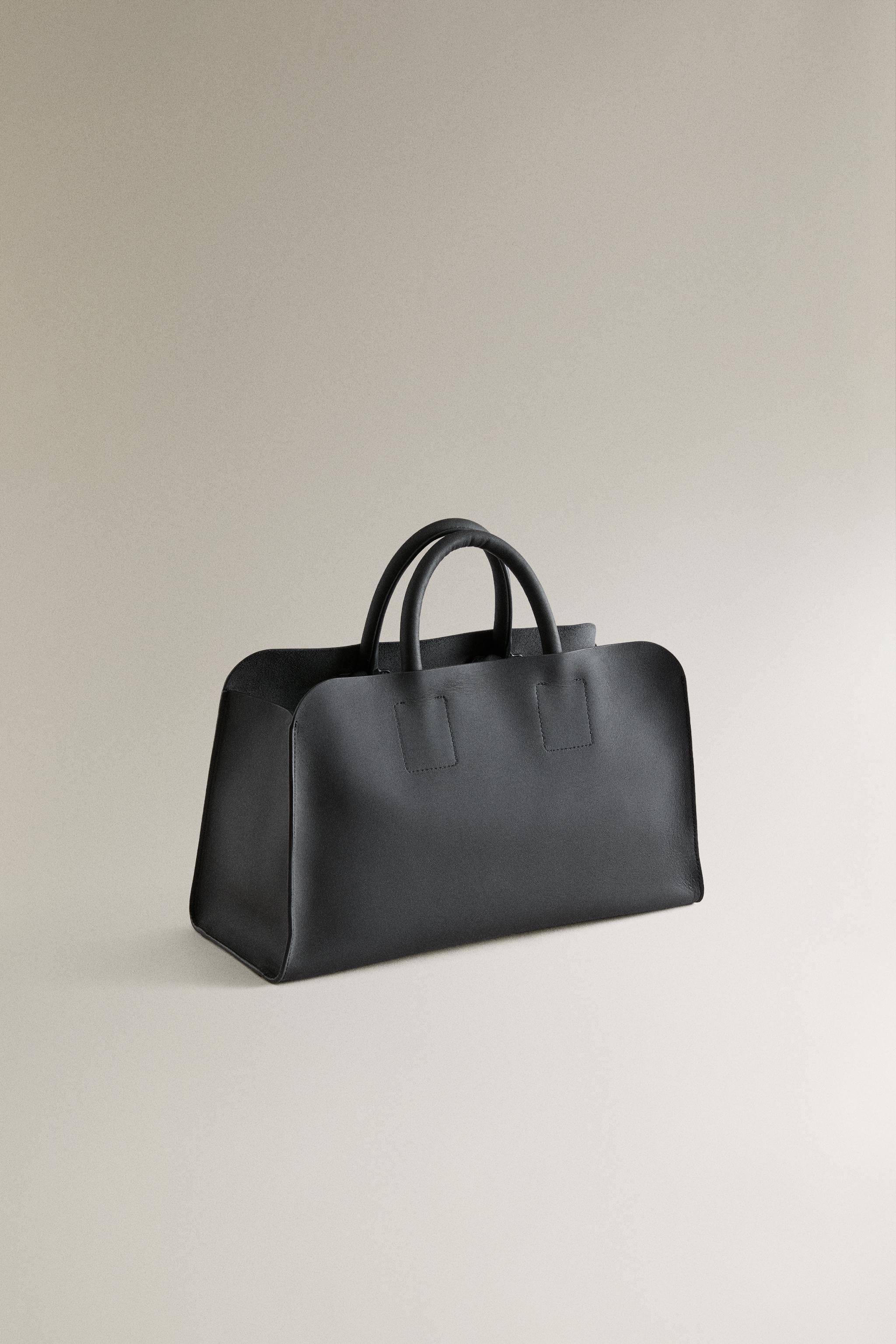 LEATHER MINI SHOPPER BAG — Black
