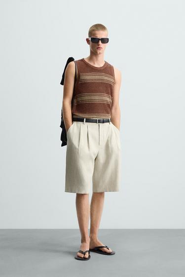 Zara LINEN VISCOSE KNIT TANK TOP - Brown